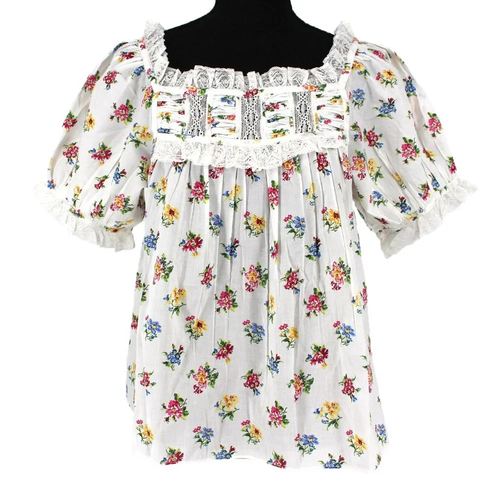 Doen Frances Top Fleurs De Jonquille White Organic Cotton Lace Trim Medium M NEW - Picture 2 of 8